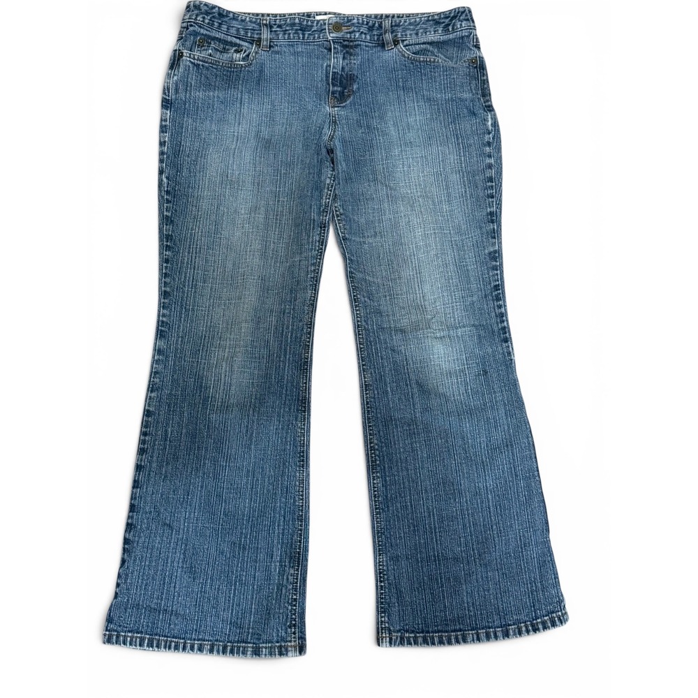 Ann Taylor Loft Petites Flare Leg Jeans Blue Denim 14P Med Wash Mid Rise Pants‎